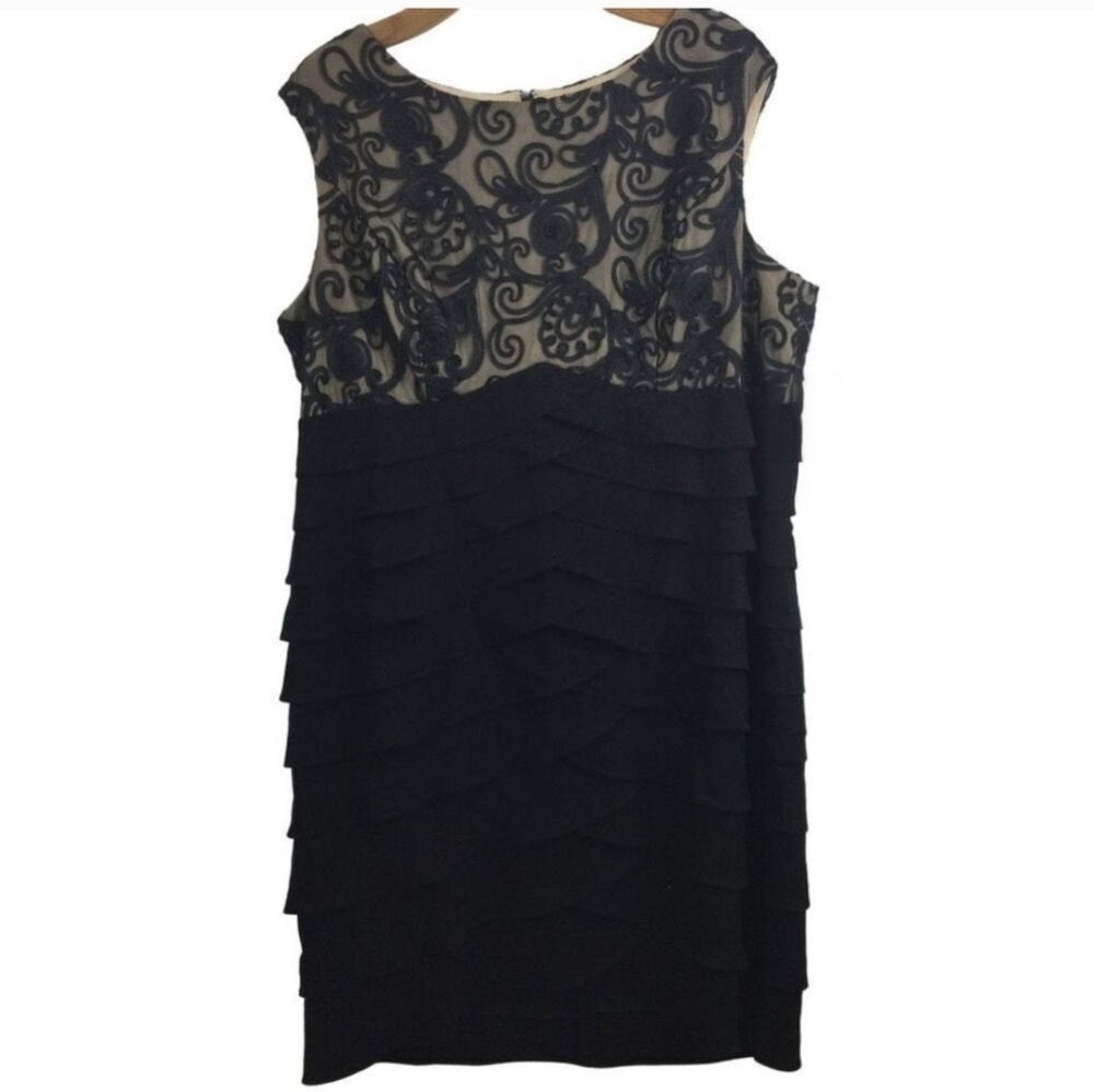 Jessica Howard Black Lace Sleeveless Cocktail Tiered Skirt Dress Size 22W